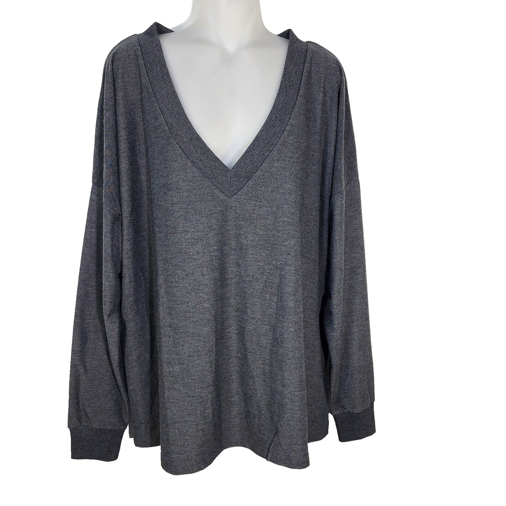 Natural Reflections Womens Sweater Size 1X V Neck Long Sleeve Pullover Gray Rib